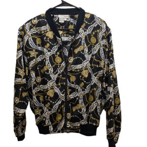 Vintage Papell Too Black Pearl Gold Women's Blouse size medium